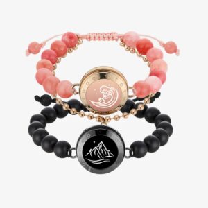 Pulseras Mountain & Sea Touch con Ágata negra con cuentas y jade persa rosa